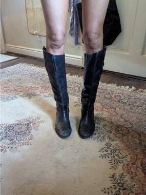 Sam Edelman Patrice Black Leather Knee-High Riding Boots